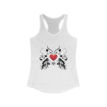 Load image into Gallery viewer, White tank top with a black and red heart design on a white background