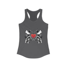 Load image into Gallery viewer, Winged Heart Tank Top with hand-drawn angel wings and heart design — grunge racerback apparel by Glitter Bees Unite.
