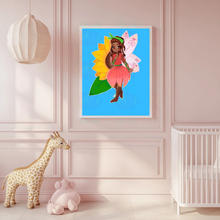 Load image into Gallery viewer, Framed artwork of a fairy with flowers in a child's room