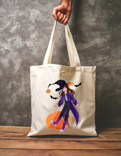 Load image into Gallery viewer, Cute Witch Halloween Tote Bag Playful Pumpkin Art Spooky Season Aesthetic Trick or Treat Bag Fall Gift for Her