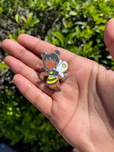 Load image into Gallery viewer, Bee Girl Enamel Pin Floral Stripe Honey Bee Gold Finish 1.5x1.5 Waterproof Brooch with Rubber Clutches Hard Enamel Lapel Pin Badge
