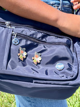 Load image into Gallery viewer, Bee Girl Enamel Pin Floral Stripe Honey Bee Gold Finish 1.5x1.5 Waterproof Brooch with Rubber Clutches Hard Enamel Lapel Pin Badge