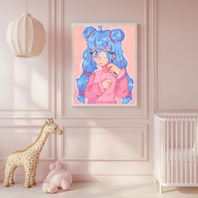 Load image into Gallery viewer, Kawaii In Pink Art Print Young Woman Whimsical Canvas Wall Art Cute Anime Aesthetic Pastel Portrait Décor for Bedroom Dorm Vanity or Collector
