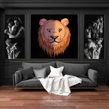 Load image into Gallery viewer, Lion King of the Jungle Art Print | Majestic Animal Wall Art | Regal Lion Portrait Canvas | Bold Safari Home Décor for Office, Den, or Living Room