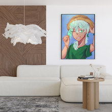 Load image into Gallery viewer, Popsicle Mint Art Print Young Woman Portrait Canvas Wall Art Playful Summer Pastel Décor Refreshing Fun Artwork for Creative Corner or Space