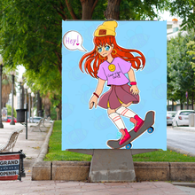 Load image into Gallery viewer, Sk8tr Grl Art Print Young Woman Urban Canvas Wall Art Bold Skater Girl Portrait Edgy Street Style Décor for Teen Bedroom Dorm Studio or Collector