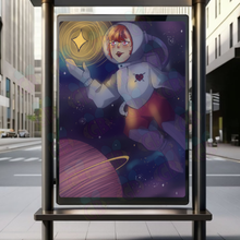 Load image into Gallery viewer, Young woman in cosmic setting space girl astronomy fantasy print