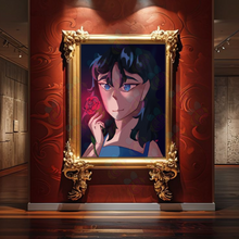 Load image into Gallery viewer, Artistic depiction of a character holding a rose in a room with patterned wallpaper and a window.