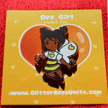 Load image into Gallery viewer, Bee Girl Enamel Pin Floral Stripe Honey Bee Gold Finish 1.5x1.5 Waterproof Brooch with Rubber Clutches Hard Enamel Lapel Pin Badge