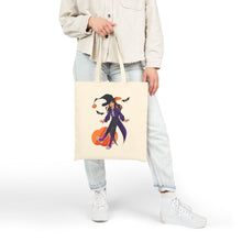 Load image into Gallery viewer, Cute Witch Halloween Tote Bag Playful Pumpkin Art Spooky Season Aesthetic Trick or Treat Bag Fall Gift for Her