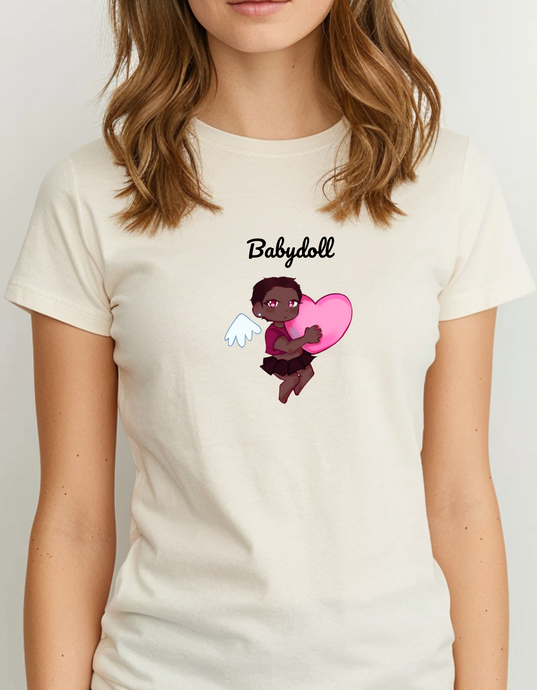 Babydoll Angel Tight Fit T-Shirt | Adorable Angel Graphic Tee, Y2K Inspired, Handdrawn, Cupid