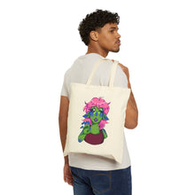 Load image into Gallery viewer, Person holding a anime halloween tote bag tote bag, alien girl for trick or treat