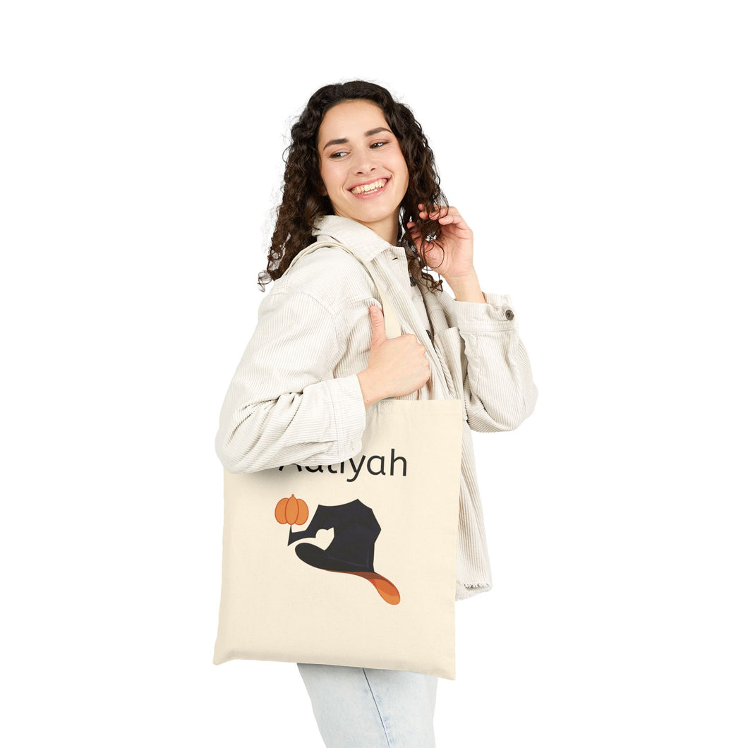 Personalized Pumpkin Witch Hat Halloween Tote Bag | Cozy Spooky Aesthetic | Fall Season Carryall