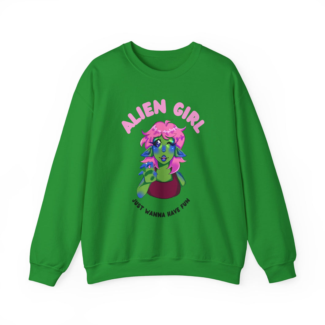 Alien Girl Just Wanna Have Fun Unisex Heavy Blend™ Crewneck Sweatshirt