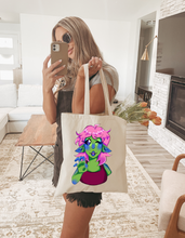 Load image into Gallery viewer, Alien Girl Halloween Tote Bag, Cute UFO Extraterrestrial Space Creature Trick or Treat Carryall, Galaxy Costume Party Purse, Sci-Fi Invasion