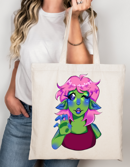 Alien Girl Halloween Tote Bag, Cute UFO Extraterrestrial Space Creature Trick or Treat Carryall, Galaxy Costume Party Purse, Sci-Fi Invasion