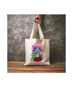 Alien Girl Halloween Tote Bag, Cute UFO Extraterrestrial Space Creature Trick or Treat Carryall, Galaxy Costume Party Purse, Sci-Fi Invasion