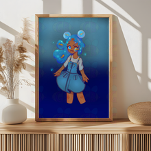Load image into Gallery viewer, Young woman underwater surrounded by bubbles and fish dreamy fantasy wall print