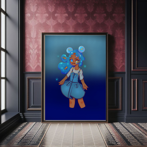 Bubbles framed canvas ocean fantasy artwork for bedroom or bathroom decor