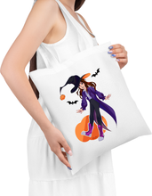 Load image into Gallery viewer, Cute Witch Halloween Tote Bag Playful Pumpkin Art Spooky Season Aesthetic Trick or Treat Bag Fall Gift for Her
