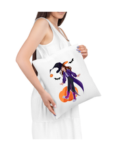 Load image into Gallery viewer, Cute Witch Halloween Tote Bag Playful Pumpkin Art Spooky Season Aesthetic Trick or Treat Bag Fall Gift for Her