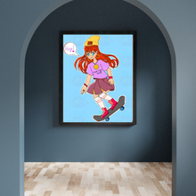 Load image into Gallery viewer, Sk8tr Grl Art Print Young Woman Urban Canvas Wall Art Bold Skater Girl Portrait Edgy Street Style Décor for Teen Bedroom Dorm Studio or Collector