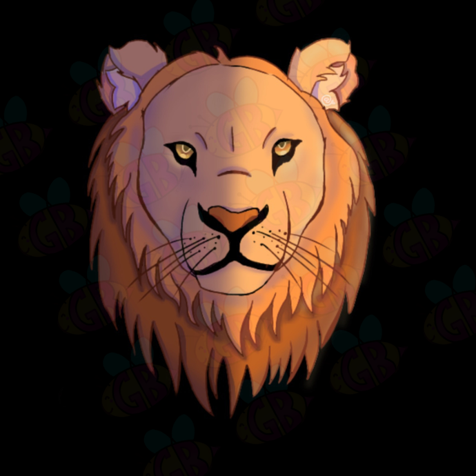 Illustration of a lion's head with a dark background in anime style