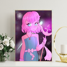 Load image into Gallery viewer, Celestial Moon print mystical moon artwork with strong female warrior figure