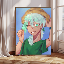 Load image into Gallery viewer, Popsicle Mint Art Print Young Woman Portrait Canvas Wall Art Playful Summer Pastel Décor Refreshing Fun Artwork for Creative Corner or Space