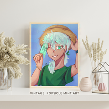 Load image into Gallery viewer, Popsicle Mint Art Print Young Woman Portrait Canvas Wall Art Playful Summer Pastel Décor Refreshing Fun Artwork for Creative Corner or Space
