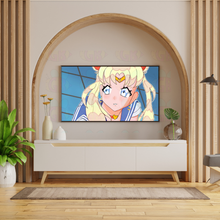 Load image into Gallery viewer, Animated character on a television screen in a modern living room.