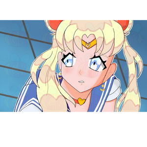 Anime character with blonde hair and blue eyes, wearing a sailor moon outfit.