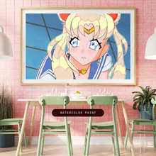 Load image into Gallery viewer, Framed artwork of an anime character in a dining room with pink walls.