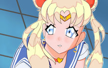Load image into Gallery viewer, Animated character with blonde hair and blue eyes, wearing a sailor uniform against a blue grid background.