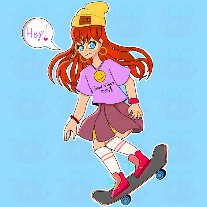 Sk8tr Grl art print youg woman skater girl portrait wall decor