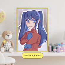 Load image into Gallery viewer, Anime character illustrated art print, featuring a character with blue hair and a brown coat against a snowy background.