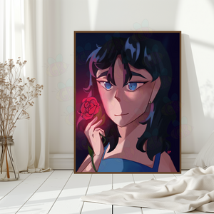 Large luxury artwork framed luxury canvas wall art floral feminine portrait young woman